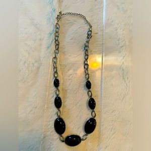 Black stone necklace silver tone necklace chain